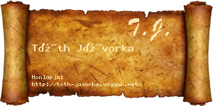 Tóth Jávorka névjegykártya